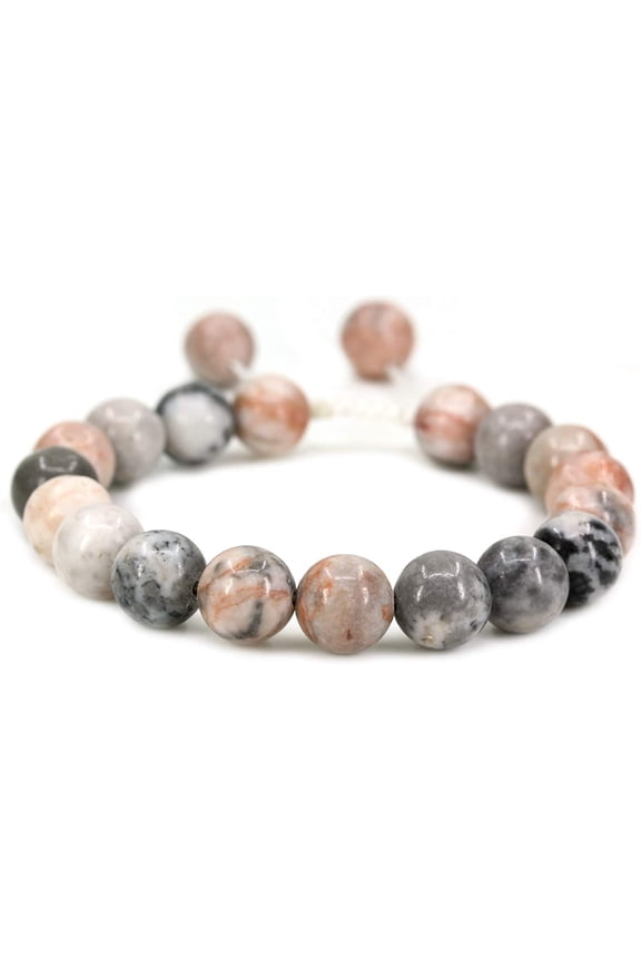 Handmade Gemstone 10mm Pink Zebra Jasper Round Beads Adjustable Braided Macrame Tassels Chakra Reiki Bracelets 7-9 inch Unisex