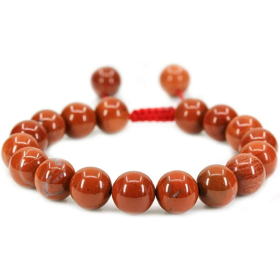 Angelstones Handmade Gemstone 10mm Red Jasper Round Beads Adjustable Braided Macrame Tassels Chakra Reiki Bracelets 7-9 inch Unisex