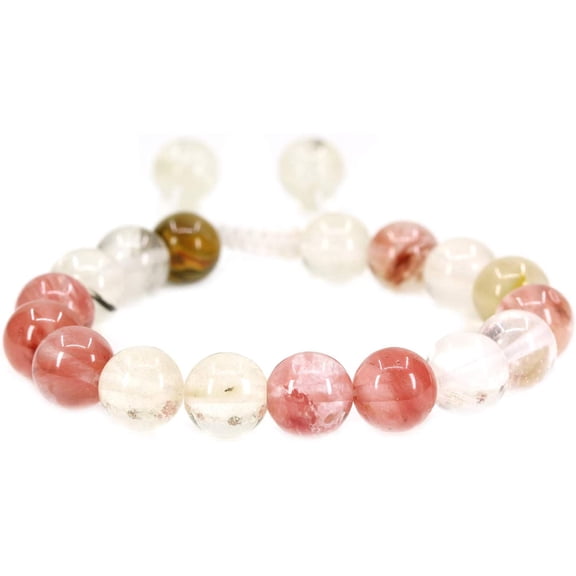 Angelstones Handmade Gemstone 10mm Synthetic Volcano Cherry Quartz Round Beads Adjustable Braided Macrame Tassels Chakra Reiki Bracelets 7-9 inch Unisex