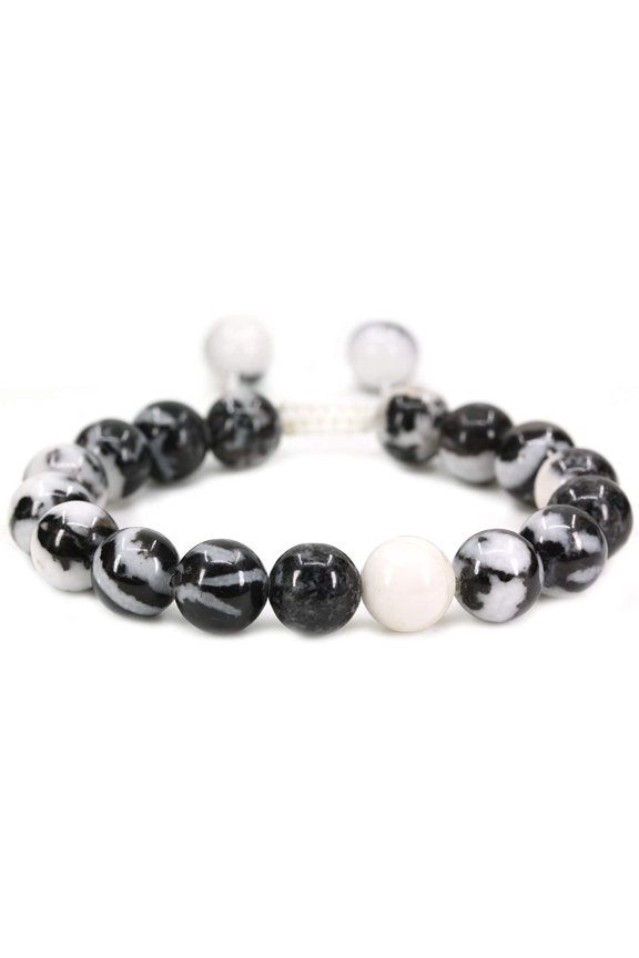 Handmade Gemstone 10mm Zebra Jasper Round Beads Adjustable Braided Macrame Tassels Chakra Reiki Bracelets 7-9 inch Unisex