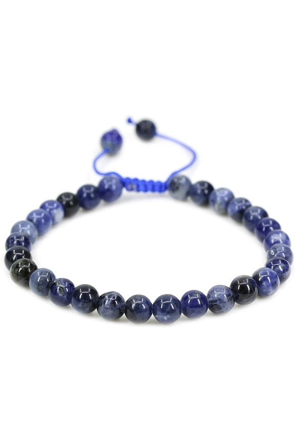 Handmade Gemstone 6mm Blue Sodalite Round Beads Adjustable Braided Macrame Tassels Chakra Reiki Bracelets 7-9 inch Unisex