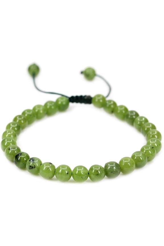Handmade Gemstone 6mm A Grade Canadian Nephrite Jade Round Beads Adjustable Braided Macrame Tassels Chakra Reiki Bracelets 7-9 inch Unisex