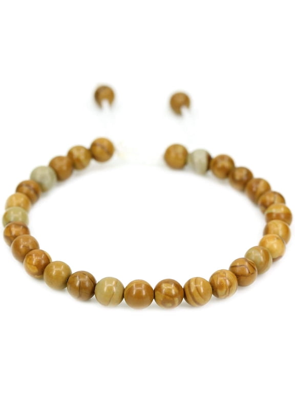 Handmade Gemstone 6mm Matt Woodgrain Stone Round Beads Adjustable Braided Macrame Tassels Chakra Reiki Bracelets 7-9 inch Unisex