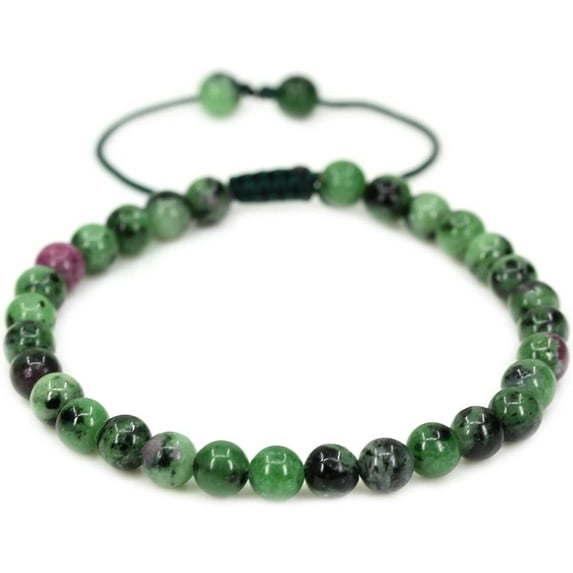 Angelstones Handmade Gemstone 6mm Ruby in Zoisite Round Beads Adjustable Braided Macrame Tassels Chakra Reiki Bracelets 7-9 inch Unisex