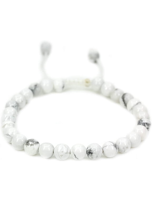 Handmade Gemstone 6mm White Howlite Round Beads Adjustable Braided Macrame Tassels Chakra Reiki Bracelets 7-9 inch Unisex