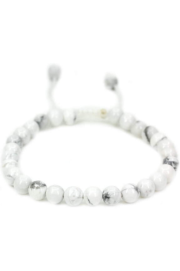 Handmade Gemstone 6mm White Howlite Round Beads Adjustable Braided Macrame Tassels Chakra Reiki Bracelets 7-9 inch Unisex