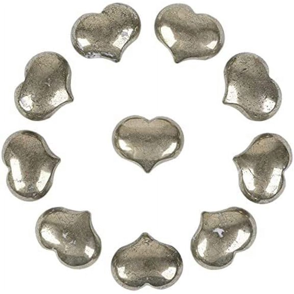 Angelstones Natural 10pcs Pyrite Gemstone Healing Crystal 1 inch Mini Puffy Heart Pocket Stone Iron Gift Box