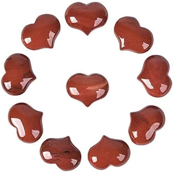 Angelstones Natural 10pcs Red Jasper Gemstone Healing Crystal 1 inch Mini Puffy Heart Pocket Stone Iron Gift Box