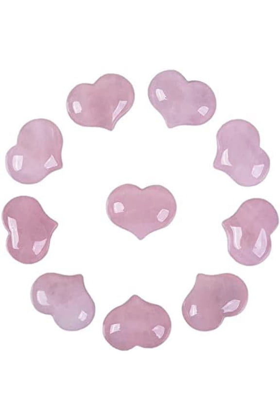 Natural 10pcs Rose Quartz Gemstone Healing Crystal 1 inch Mini Puffy Heart Pocket Stone Iron Gift Box
