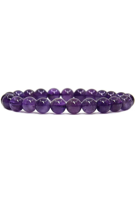 Natural A Grade Amethyst Purple Beads Gemstone Stretch Bracelet, 7 Inch