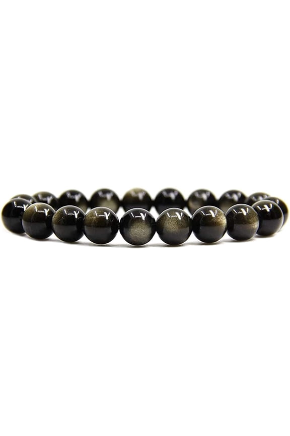 Natural AA Grade Golden Obsidian Genuine Semi-Precious Gemstones Healing 10mm Beaded Stretch Bracelet 7" Unisex