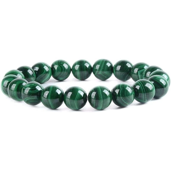 Angelstones Natural AAA Malachite Gemstone 10mm Round Beads Stretch Bracelet 7 Inch Unisex