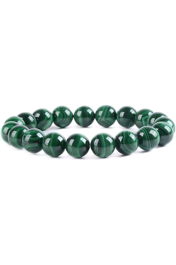 Natural AAA Malachite Gemstone 10mm Round Beads Stretch Bracelet 7 Inch Unisex