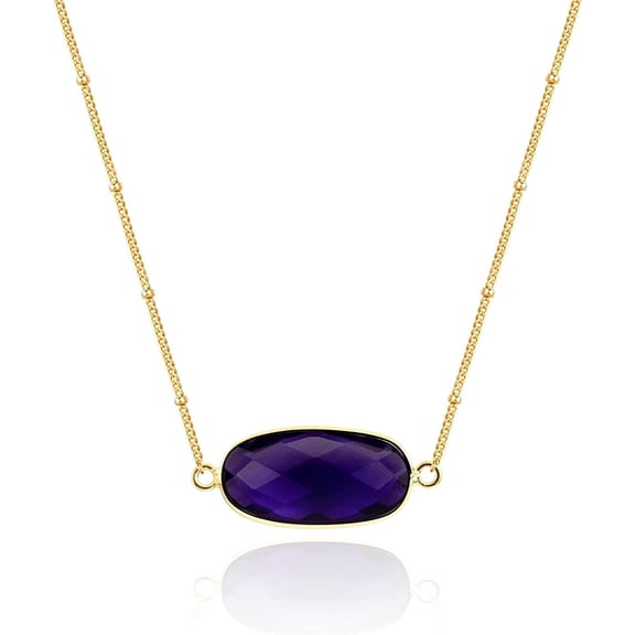 Angelstones Natural Amethyst Gemstone Pendant Necklace, 14K Gold Plated Healing Crystal Necklaces for Women