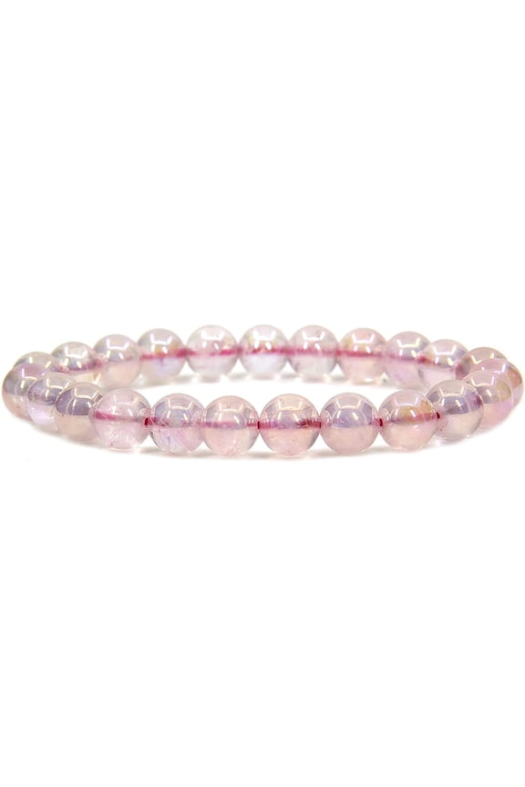 Natural Aqua Aura Madagascar Rose Quartz Gemstone 8mm Round Beads Stretch Bracelet 7 Inch Unisex