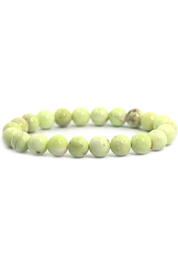 Natural Australian Lemon Chrysoprase Gemstone 8mm Round Beads Stretch Bracelet 7 Inch Unisex