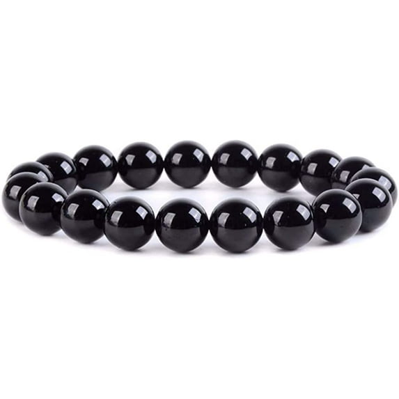 Angelstones Natural Black Tourmaline Gemstone 10mm Round Beads Stretch Bracelet 7 Inch Unisex