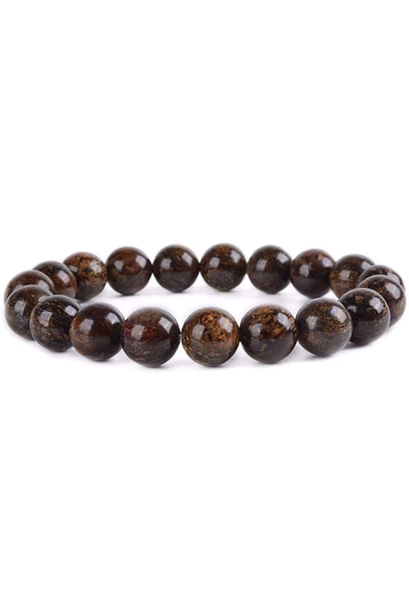 Natural Bronzite Gemstone 10mm Round Beads Stretch Bracelet 7 Inch Unisex