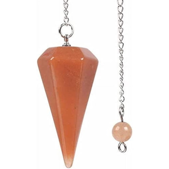 Angelstones Natural Dark Orange Aventurine Gemstone Rock Crystal Hexagonal Pointed Reiki Chakra Pendant Pendulum