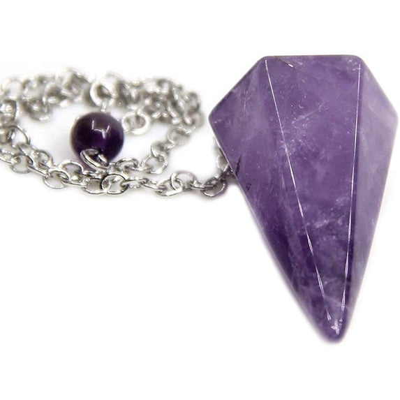 Angelstones Natural Gemstone Crystal Amethyst Hexagonal Pointed Reiki Chakra Pendant Pendulum