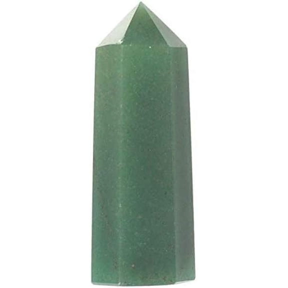 Angelstones Natural Green Aventurine Gemstone Crystal Hexagonal Pointed Reiki Chakra Faceted Prism Wand Stone Home Decor
