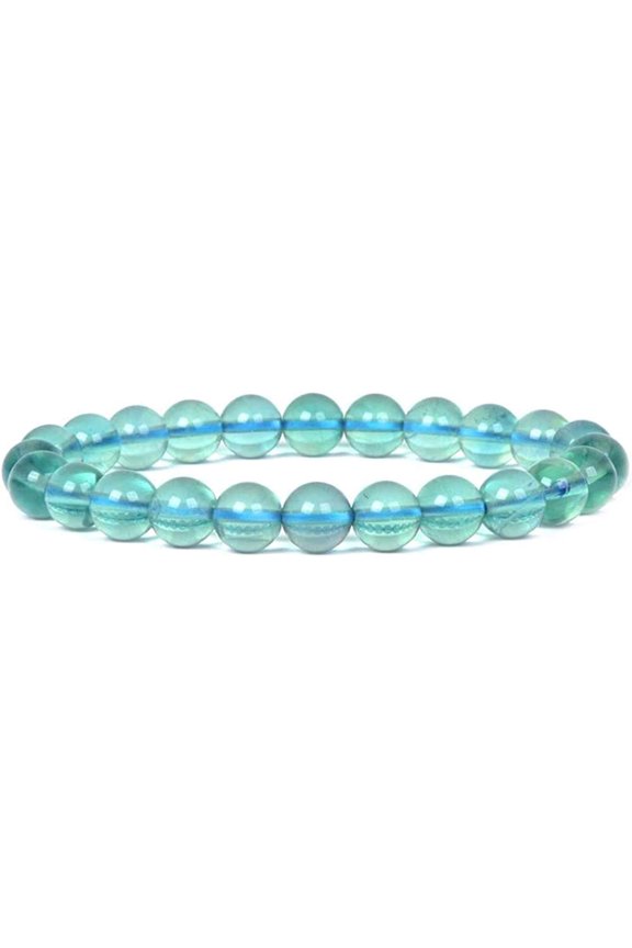 Natural Green Fluorite Gemstone 8mm Round Beads Stretch Bracelet 7 Inch Unisex