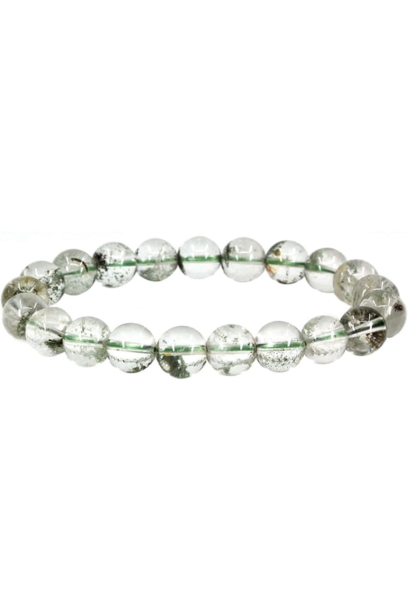 Natural Green Ghost Phantom Quartz Genuine Semi-Precious Gemstones Healing 10mm Beaded Stretch Bracelet 7" Unisex