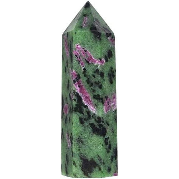 Angelstones Natural Green Ruby Zoisite Gemstone Healing Crystal Hexagonal Pointed Reiki Chakra Faceted Prism Wand Carved Stone Figurine Home Decor