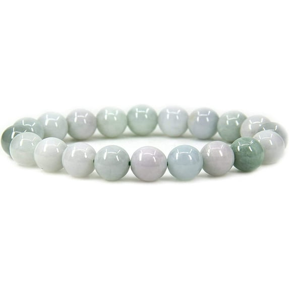 Angelstones Natural Green White Jade Jadeite Genuine Semi Precious Gemstones Healing 10mm Beaded Stretch Bracelet 7" Unisex
