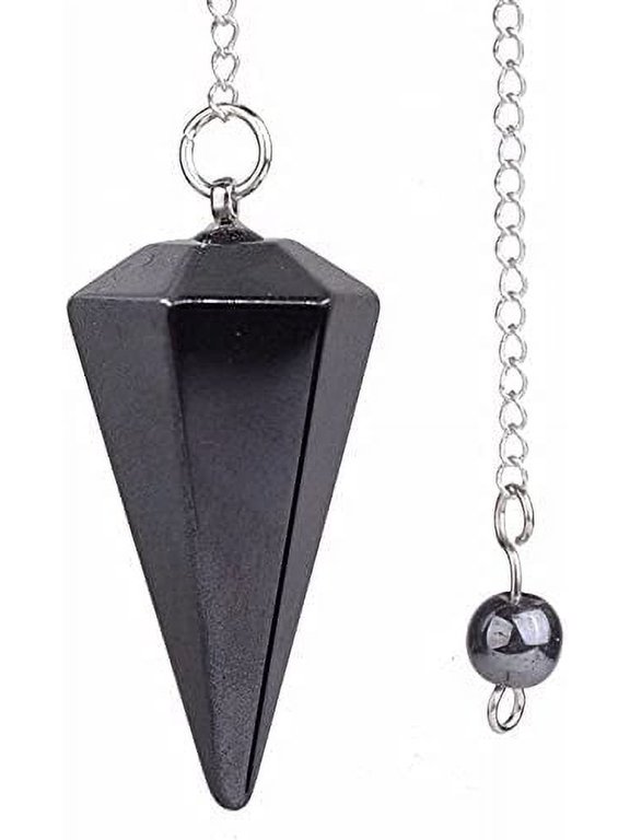 Natural Hematite Gemstone Rock Crystal Hexagonal Pointed Reiki Chakra Pendant Pendulum
