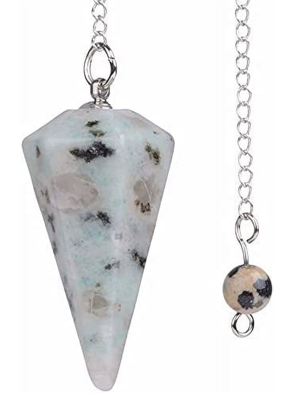 Natural Kiwi Jasper Gemstone Rock Crystal Hexagonal Pointed Reiki Chakra Pendant Pendulum