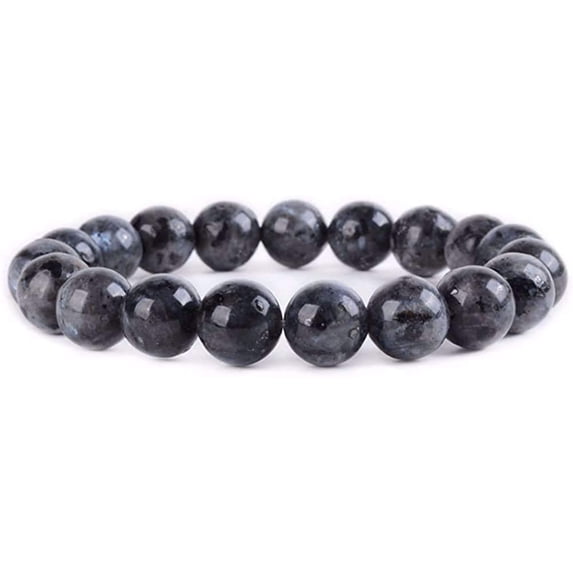 Angelstones Natural Larvikite Gemstone 10mm Round Beads Stretch Bracelet 7 Inch Unisex