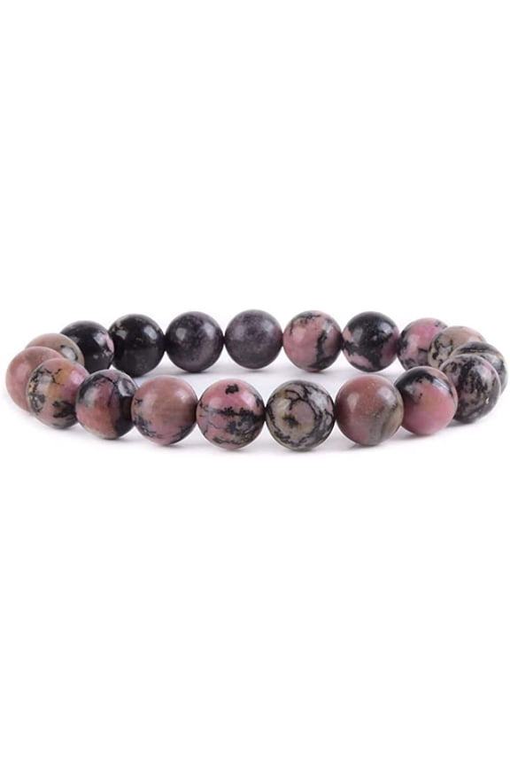 Natural Matrix Rhodonite Gemstone 10mm Round Beads Stretch Bracelet 7 Inch Unisex