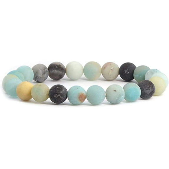 Angelstones Natural Matt Multicolor Amazonite Gemstone 8mm Round Beads Stretch Bracelet 7 Inch Unisex