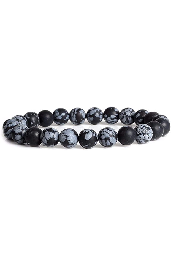 Natural Matt Snowflake Obsidian Gemstone 8mm Round Beads Stretch Bracelet 7 Inch