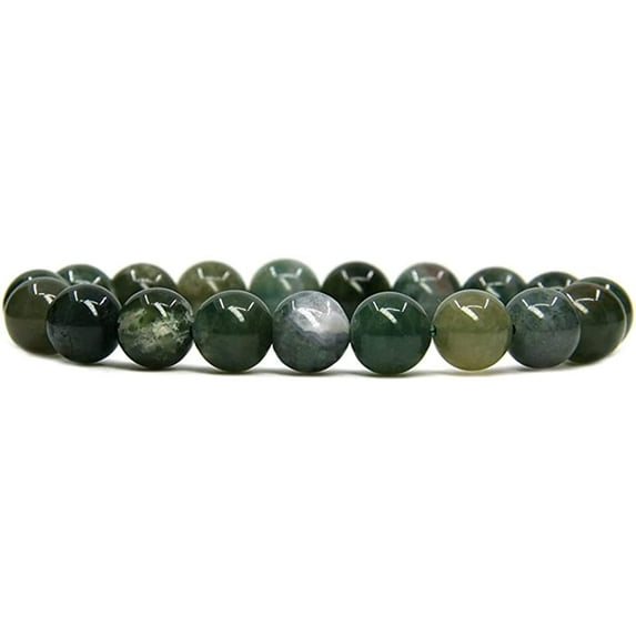 Angelstones Natural Moss Agate Genuine Semi-Precious Gemstones Healing 10mm Beaded Stretch Bracelet 7" Unisex