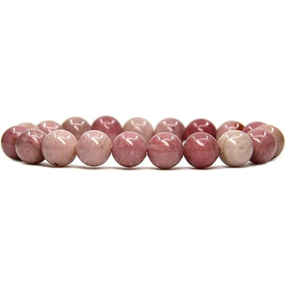 Angelstones Natural Pink Rhodonite Genuine Semi-Precious Gemstones Healing 10mm Beaded Stretch Bracelet 7" Unisex