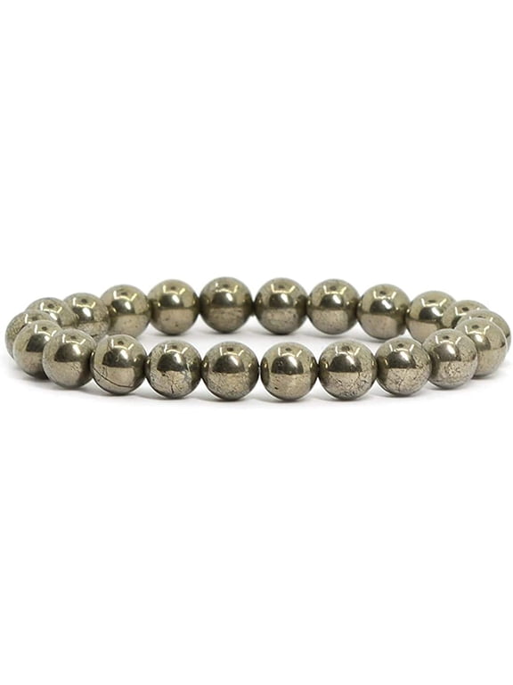 Natural Pyrite Gemstone 8mm Round Beads Stretch Bracelet 7 Inch Unisex