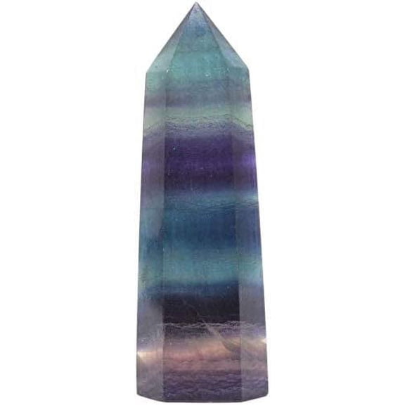 Angelstones Natural Rainbow Fluorite Gemstone Healing Crystal Hexagonal Pointed Reiki Chakra Faceted Prism Wand Carved Stone Figurine Home Decor