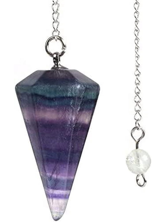 Natural Rainbow Fluorite Gemstone Rock Crystal Hexagonal Pointed Reiki Chakra Pendant Pendulum