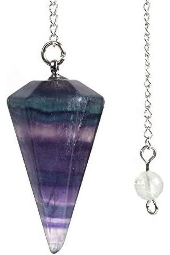 Natural Rainbow Fluorite Gemstone Rock Crystal Hexagonal Pointed Reiki Chakra Pendant Pendulum