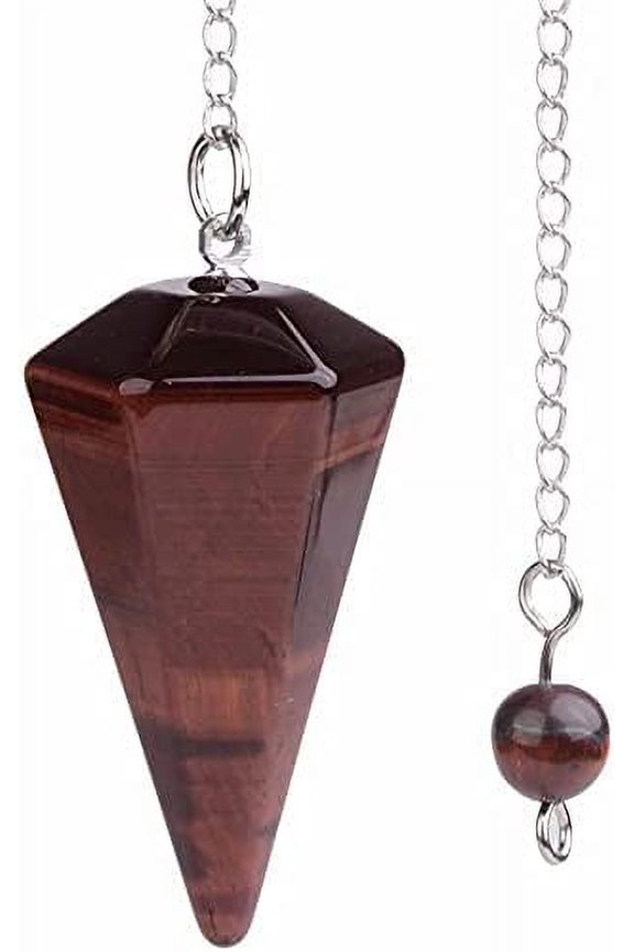 Natural Red Tiger Eye Gemstone Rock Crystal Hexagonal Pointed Reiki Chakra Pendant Pendulum