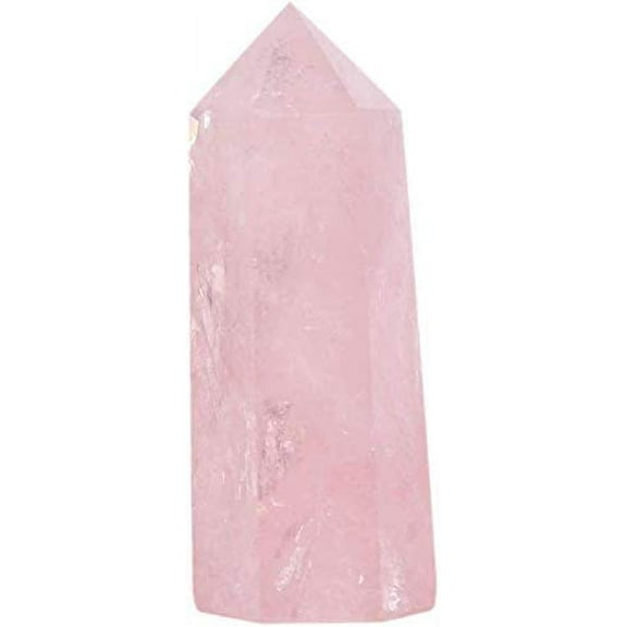 Angelstones Natural Rose Quartz Gemstone Healing Crystal Hexagonal Pointed Reiki Chakra Faceted Prism Wand Carved Stone Figurine Home Decor