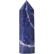 Angelstones Natural Sodalite Gemstone Healing Crystal Hexagonal Pointed Reiki Chakra Faceted Prism Wand Carved Stone Figurine Home Decor
