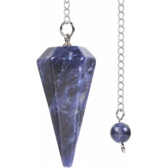 Angelstones Natural Sodalite Gemstone Rock Crystal Hexagonal Pointed Reiki Chakra Pendant Pendulum