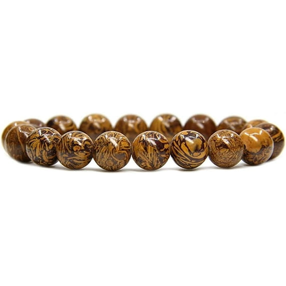 Angelstones Natural Tiger Skin Jasper Genuine Semi-Precious Gemstones Healing 10mm Beaded Stretch Bracelet 7" Unisex