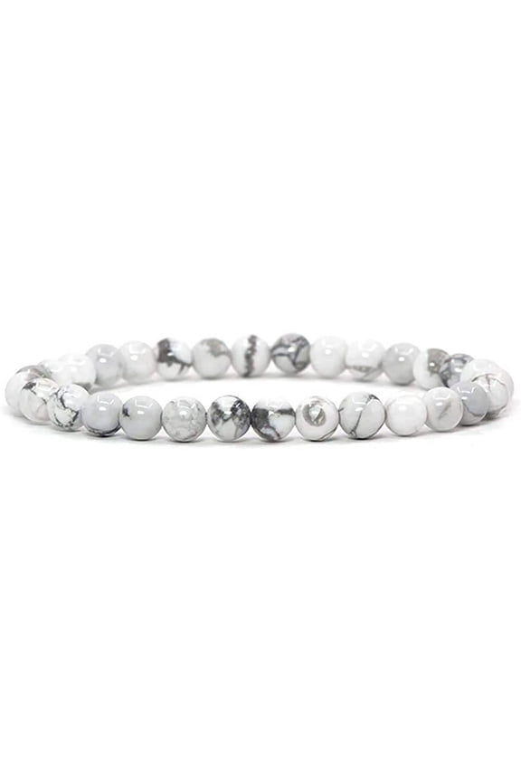 Natural White Howlite Gemstone 6mm Round Beads Stretch Bracelet 7" Unisex