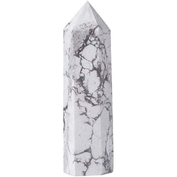 Angelstones Natural White Howlite Gemstone Healing Crystal Hexagonal Pointed Reiki Chakra Faceted Prism Wand Carved Stone Figurine Home Decor