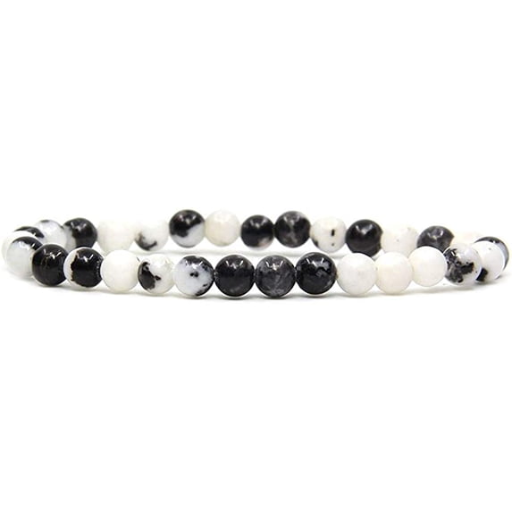 Angelstones Natural Zebra Jasper Gemstone 6mm Round Beads Stretch Bracelet 7" Unisex