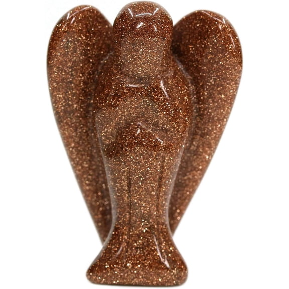 Angelstones Synthetic Goldstone Carved Gemstone Peace Pocket Guardian Angel Healing Statue 1.5 inch